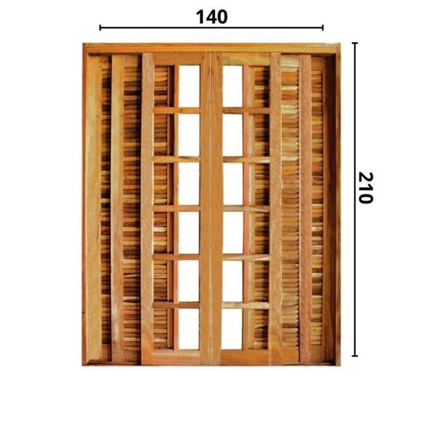 Imagem de Portal Correr Veneziana 6 Folhas Itauba Reto com Fechadura 1,40 X 2,10 Rodam Natural