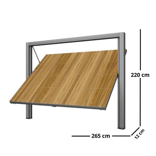 Imagem de Portão Contrapeso de Aço com Painel em Madeira e Batente em Aço Galvanizado 220x265 Req: 12 Natural