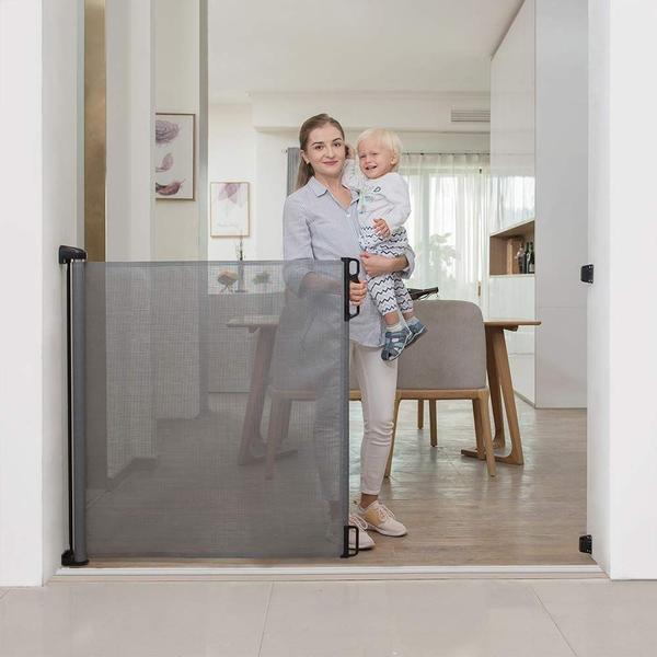Portão de bebê retrátil EasyBaby Extra Wide 180 cm de altura, cinza Imagem de Portão de bebê retrátil EasyBaby Extra Wide 180 cm de altura, cinza