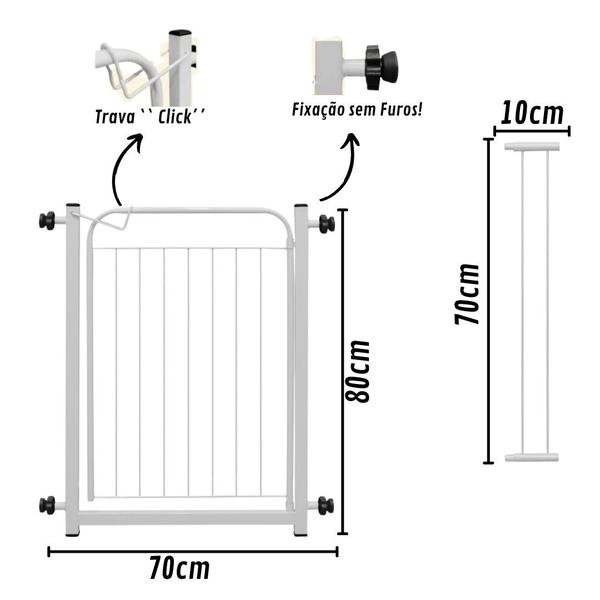 Imagem de Portão de Segurança Pet Cães Bebês 80x70cm com Extensor 10cm