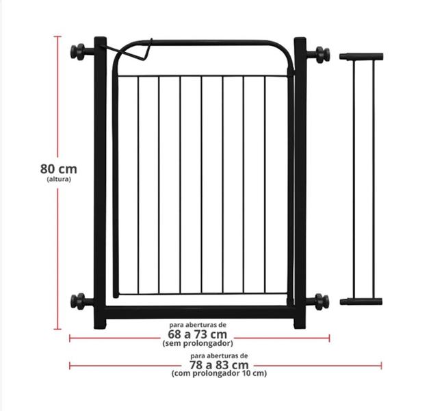 Imagem de Portão Pet Bebê 80cm De 80/68cm Com Prolongador 10Cm C