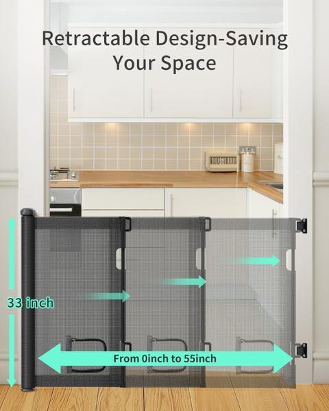 Imagem de Portão retrátil para bebês GROWNSY 33 cm de altura, 140 cm de largura com porta para gatos
