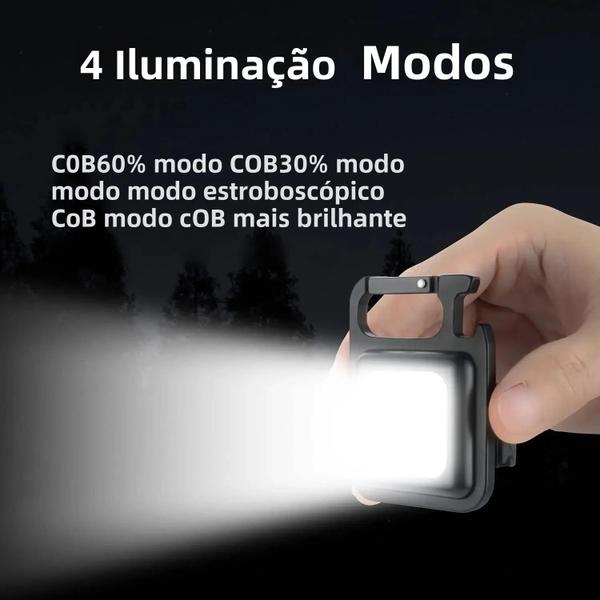 Imagem de Portátil Mini Led Chaveiro Lanterna Usb Recarregável Cob Luz De Trabalho Com Ímã Forte Para