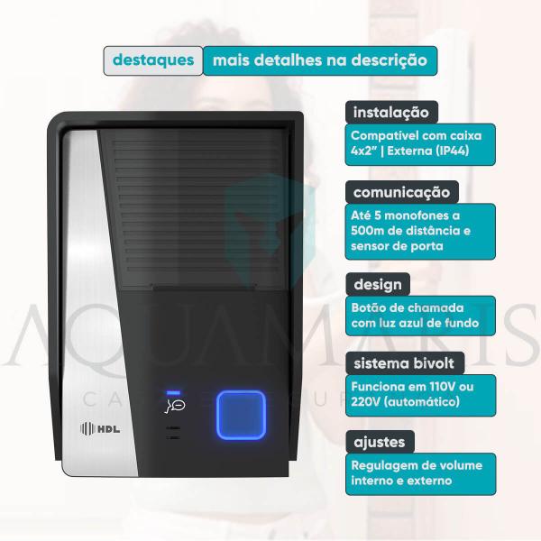 Imagem de Porteiro Eletrônico Residencial HDL Interfone Advance Com Monofone Preto 1 Botão