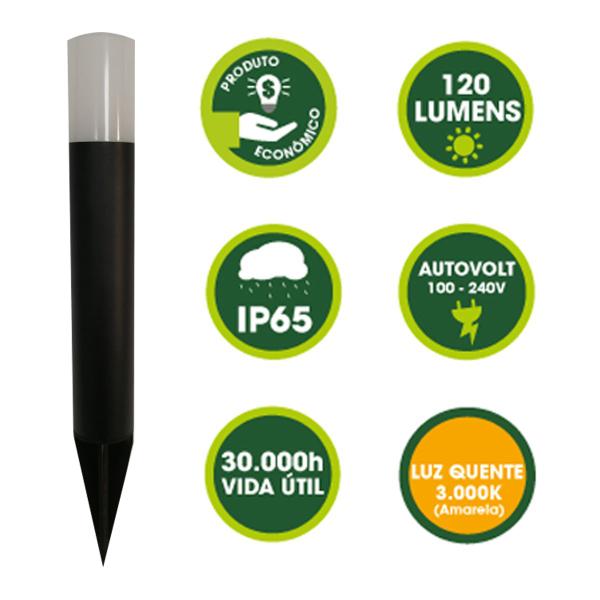 Imagem de Poste Balizador Espeto de Jardim Lighstick 2W Preto LED Branco Quente 3000K Bivolt