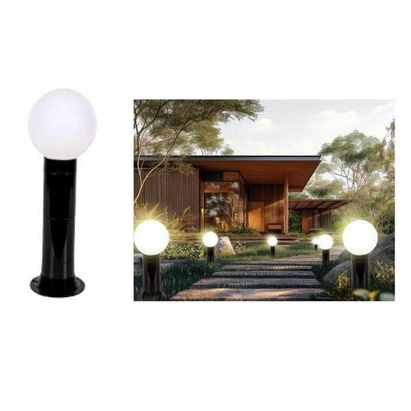 Imagem de Poste Balizador Luminária Globo Jardim 45Cm Preto Kit 2