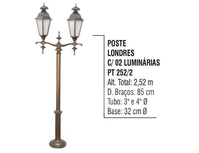 Imagem de Poste Colonial Londres Jardim Alumínio 02 Luminárias 2,52m