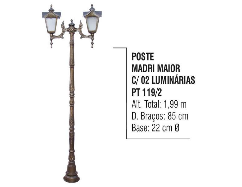 Imagem de Poste Colonial Madri para Jardim Alumínio 02 Luminária 1,71m