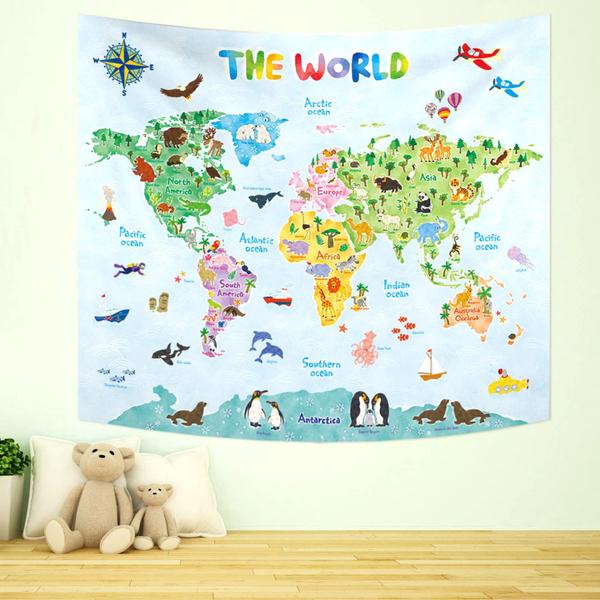 Imagem de Pôster de tapeçaria BASHOM TP-001 Mapa do Mundo Animal 150x130cm