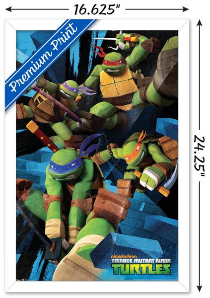 Imagem de Poster Trends International Nickelodeon Teenage Mutant Ninja Turtles Attack Wall 37,4 x 56,8 cm branco emoldurado