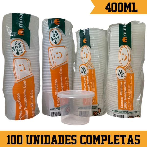 Imagem de Pote 400ml Plastico Cristal Liso Com Tampa Minaplast 100Un