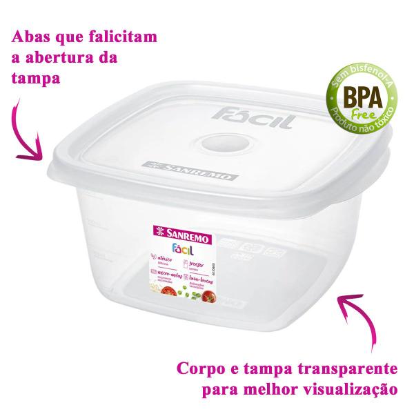 Imagem de Pote 800ml Quadrado Plástico Vai Freezer Microondas Sanremo