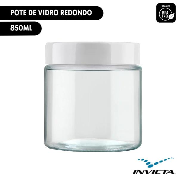 Imagem de Pote 850ml Recipiente Vidro Redondo Invicta Branco 01 unid