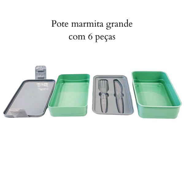 Imagem de Pote alimentos grande vasilha dupla marmita comida fitness divisória talheres frutas salada academia