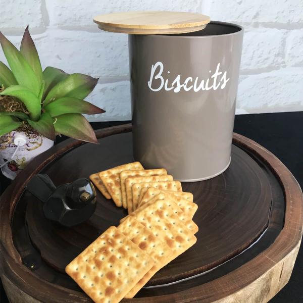 Imagem de Pote Biscuits Porta Condimentos Lata de Biscoito com Tampa de Bambu Haus Concept Canister Warm Gray