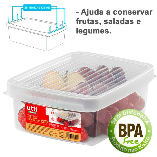 Imagem de Pote Caixa Plástica p/ Frutas Saladas Guardar na Geladeira Uva Morango Tomate 1,6l Ordene Mini