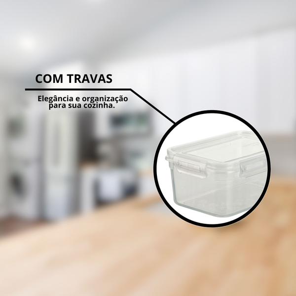 Imagem de Pote Container Retangular Design Elegante Com Tampa Travas Marmita Fitness Plástico 1000ml