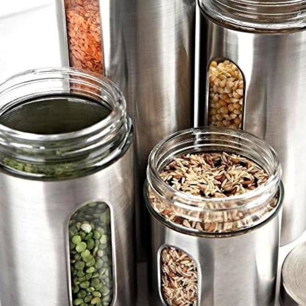 Imagem de Pote de Mantimentos de Vidro com Visor de Inox 1750ml - Armazenamento Hermético para Alimentos