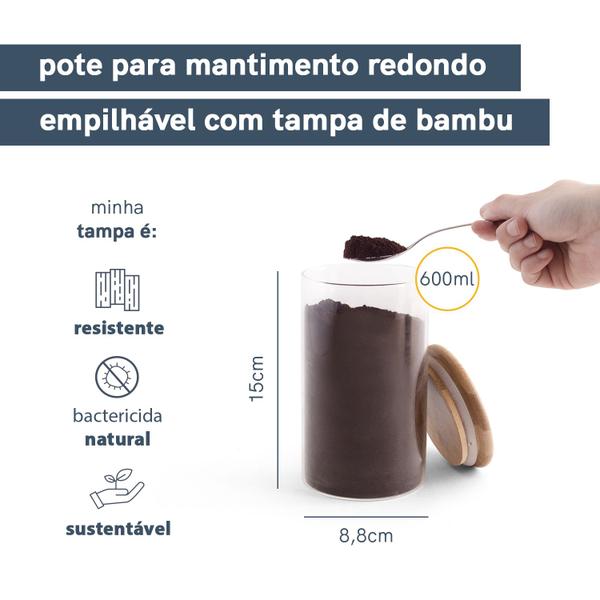 Imagem de Pote de Mantimentos Empilhável com Tampa de Bambu 600ml - Oikos