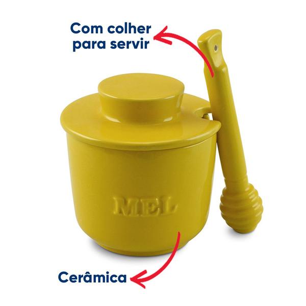 Imagem de Pote De Mel Com Colher Meleira Cerâmica Amarelo Mondoceram