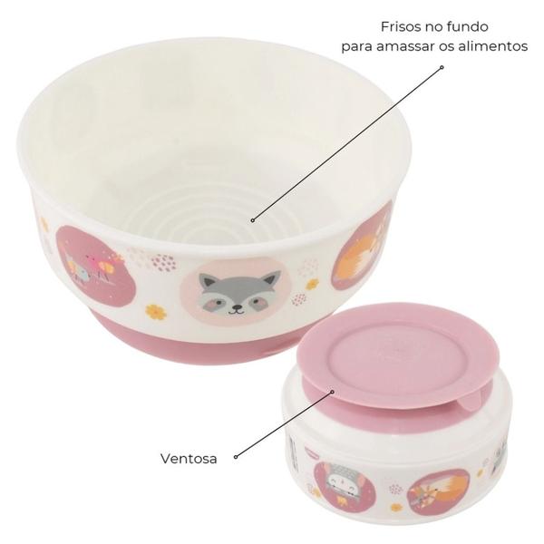 Pote de Papinha 3 em 1Com Amassador Bosque Rosa - Plasutil - Plasútil Imagem de Pote de Papinha 3 em 1Com Amassador Bosque Rosa - Plasutil