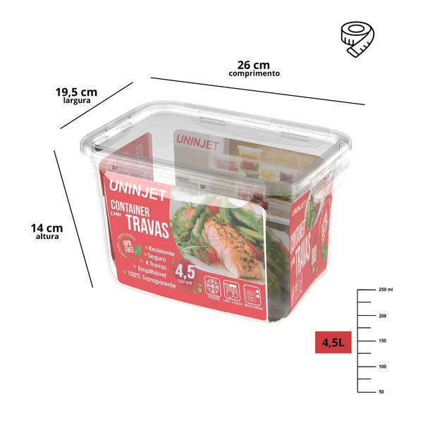 Imagem de Pote De Plástico Container Com 4 Travas Resistente Design Moderno Prático 4500ml