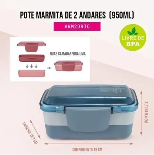 Imagem de Pote De Plástico Marmita Com 2 Compartimentos Para Alimentos