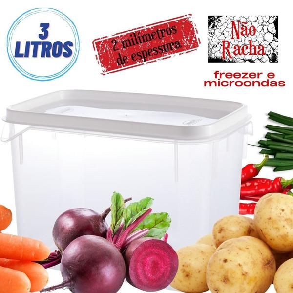 Imagem de Pote de plástico transparente para freezer e micro-ondas 3 litros com 6 unidades Plasutil ref.2299