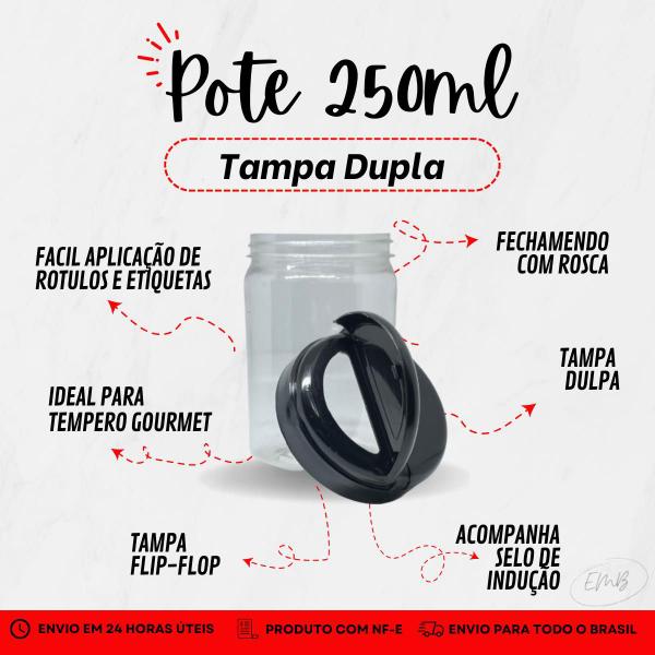 Imagem de Pote De Tempero Plástico 250 Gramas Com Tampa Dupla - 5 unds