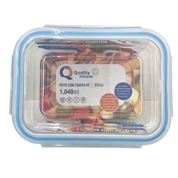 Imagem de Pote de Vidro 1040ml Com Trava Quality House Marmita Fitness Micro-ondas Congelador Frutas Hermético