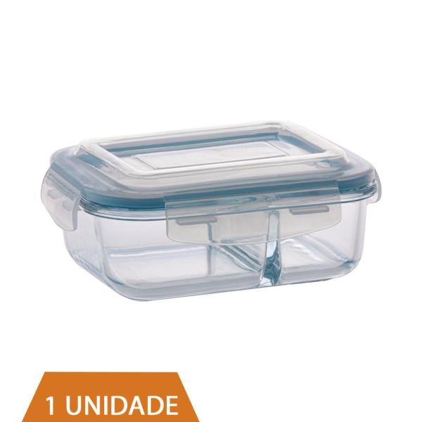 Imagem de Pote de Vidro 1040ml Retangular Divisória Marmita Fitness