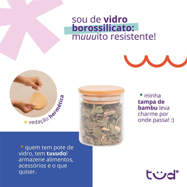 Imagem de Pote de vidro 200ml tampa de bambu hermético redondo - Tüd