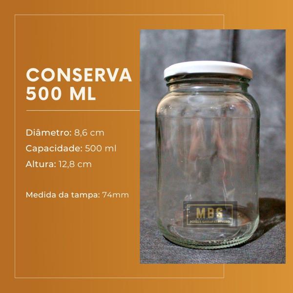 Imagem de Pote de vidro 500ml incolor com tampa de metal 10 unidades