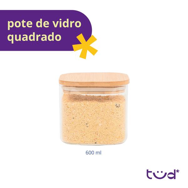 Imagem de Pote de vidro 600ml com tampa de bambu hermético quadrado - Tüd