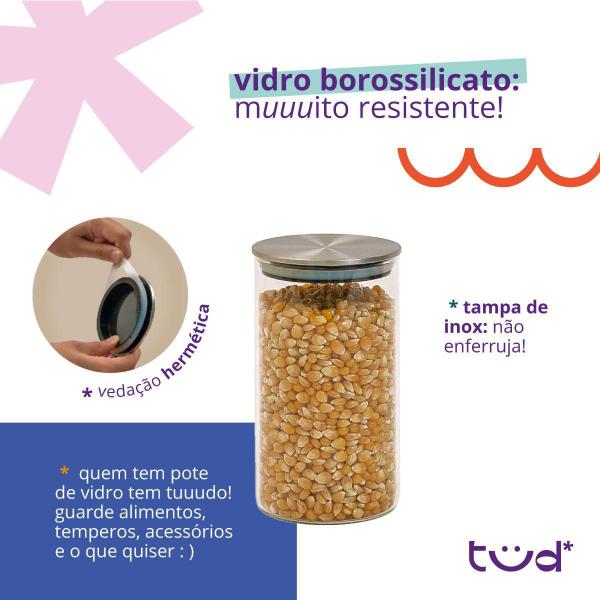 Imagem de Pote De Vidro 700Ml Com Tampa Inox Hermético Redondo - Tud U