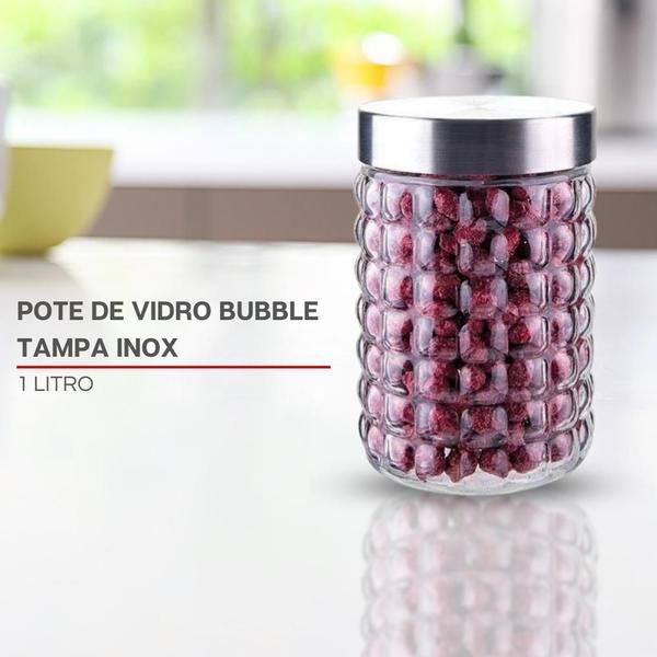 Imagem de Pote De Vidro Bubble Com Tampa Inox 1L Euro Home Cozinha Organizada