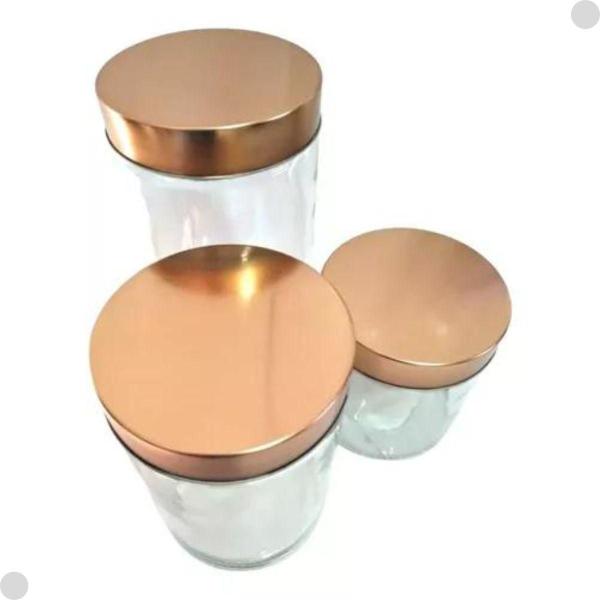 Pote De Vidro C/Tampa Inox Rose Gold 1.3L 0177/2 - Yoss Imagem de Pote De Vidro C/Tampa Inox Rose Gold 1.3L 0177/2 - Yoss