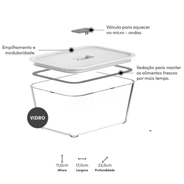 Imagem de Pote De Vidro com Tampa Hermética 2,4L Mantimento Fresh Lock Ou Branco Forno Microondas