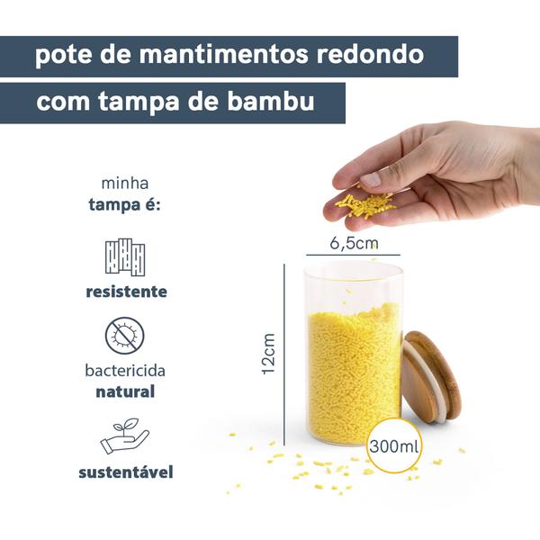 Imagem de Pote de Vidro de Mantimentos 300ml C/ Tampa de Bambu Oikos