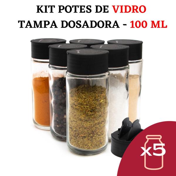 Imagem de Pote de Vidro Dosador 100Ml com Tampa Dosadora Dupla Preta