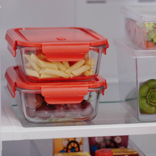 Pote de Vidro Hermético 1,04L Retangular Borossilicato Vermelho UZ Porta Mantimentos Marmita - UZ Utilidades Imagem de Pote de Vidro Hermético 1,04L Retangular Borossilicato Vermelho UZ Porta Mantimentos Marmita
