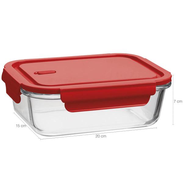 Pote de Vidro Hermético 1,04L Retangular Borossilicato Vermelho UZ Porta Mantimentos Marmita - UZ Utilidades Imagem de Pote de Vidro Hermético 1,04L Retangular Borossilicato Vermelho UZ Porta Mantimentos Marmita