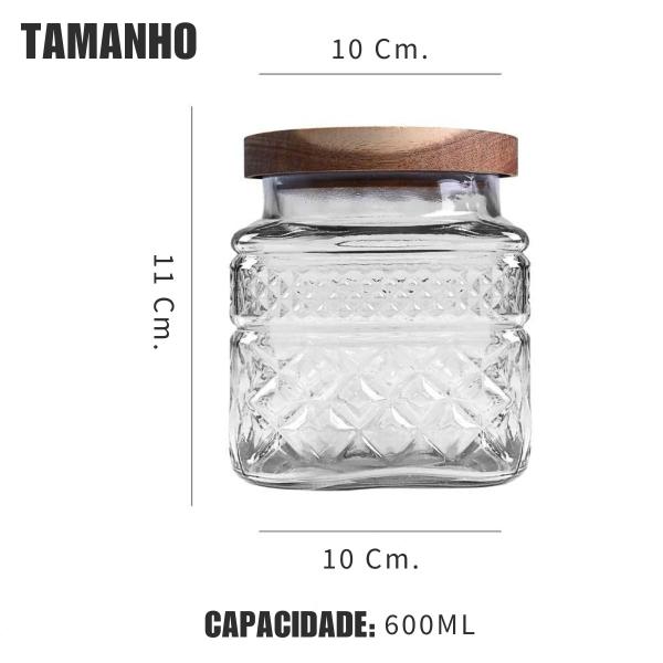 Imagem de Pote de Vidro Hermético 600ml Para Alimentos Tampa Madeira