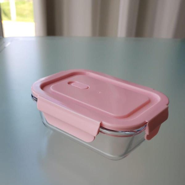 Imagem de Pote de Vidro Hermético com Tampa 410ml UZ Retangular Rosa Pote para Frutas Lanches