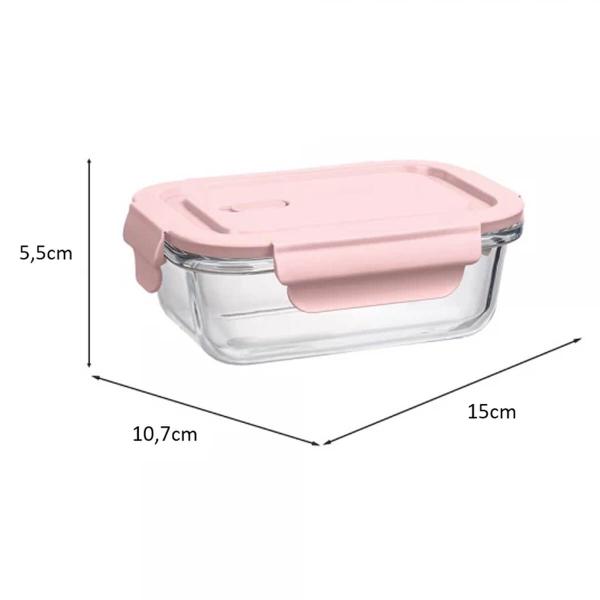 Imagem de Pote de Vidro Hermético com Tampa 410ml UZ Retangular Rosa Pote para Frutas Lanches