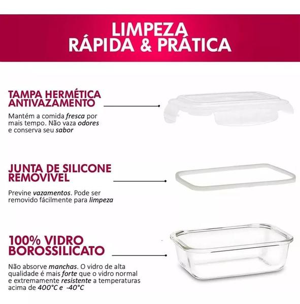 Imagem de Pote De Vidro Hermético Grande Marmita Tampa Silicone 1050ml 1 Litro