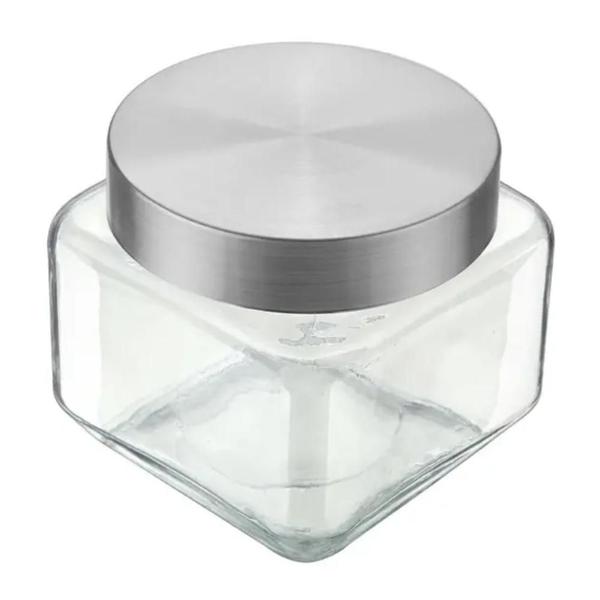 Pote de Vidro Invicta Quadrado com Tampa Inox 800ml Imagem de Pote de Vidro Invicta Quadrado com Tampa Inox 800ml
