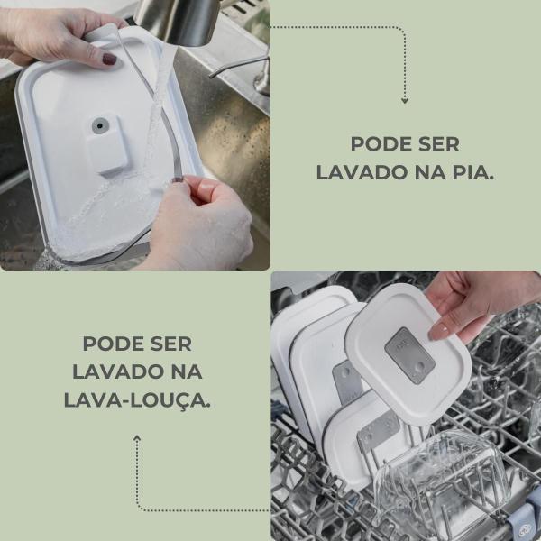 Imagem de Pote De Vidro Marmita Hermético Fresh Lock Branco 370Ml