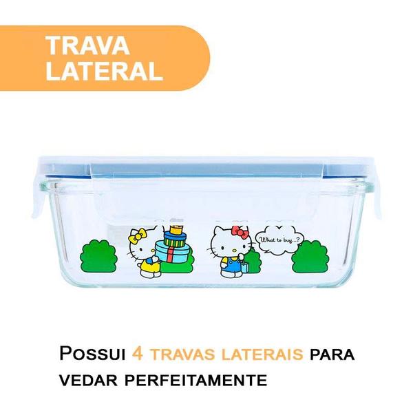 Imagem de Pote de vidro para marmita modelo sanrio hello kitty 570ml azul miniso