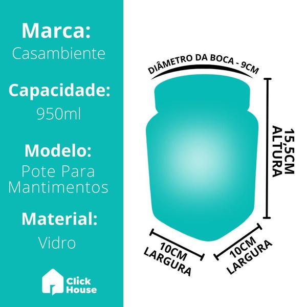 Imagem de Pote De Vidro Tampa Hermética Condimento Mantimento 950ml